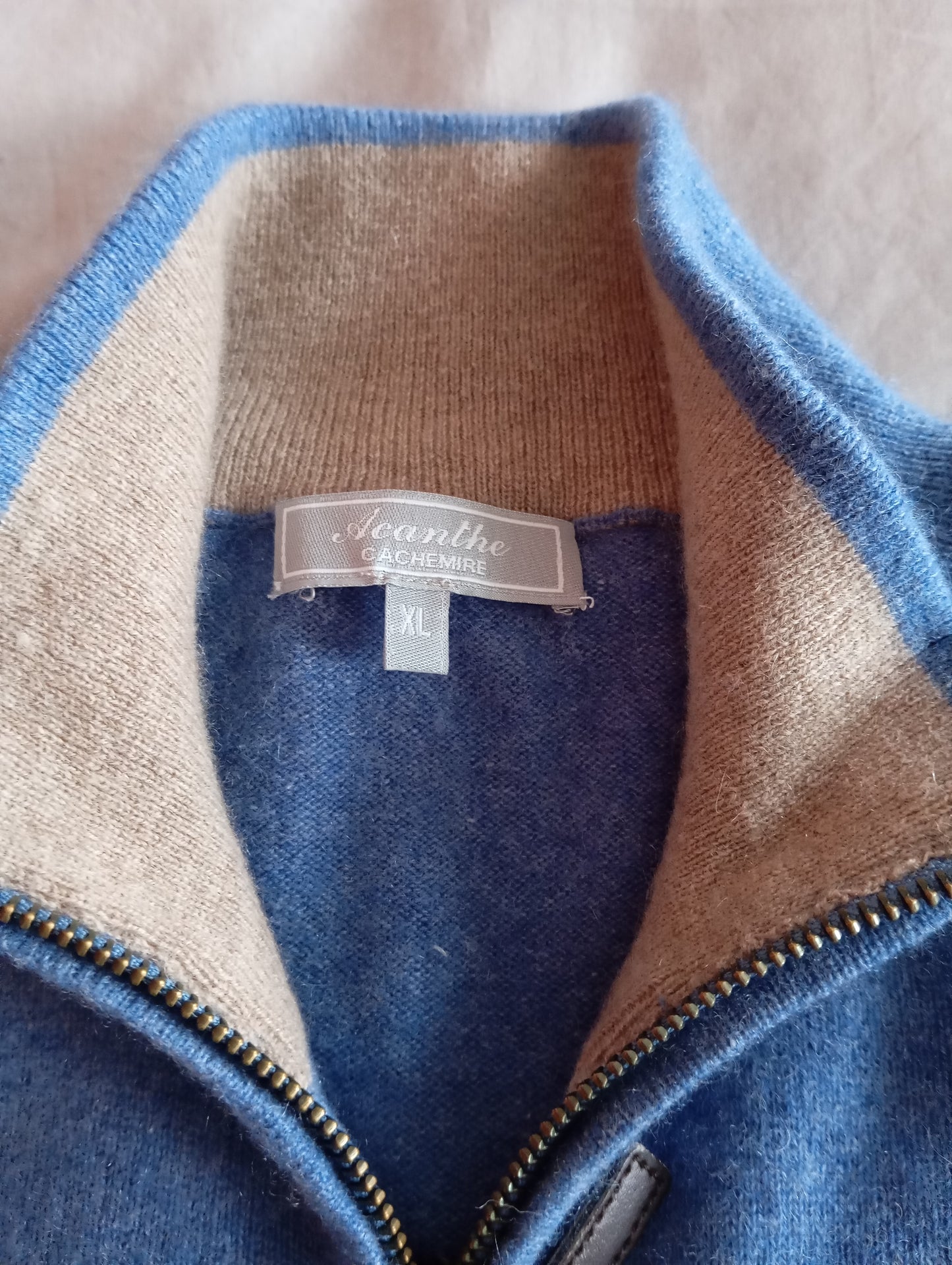 Pull zip camionneur 100 cachemire Marine