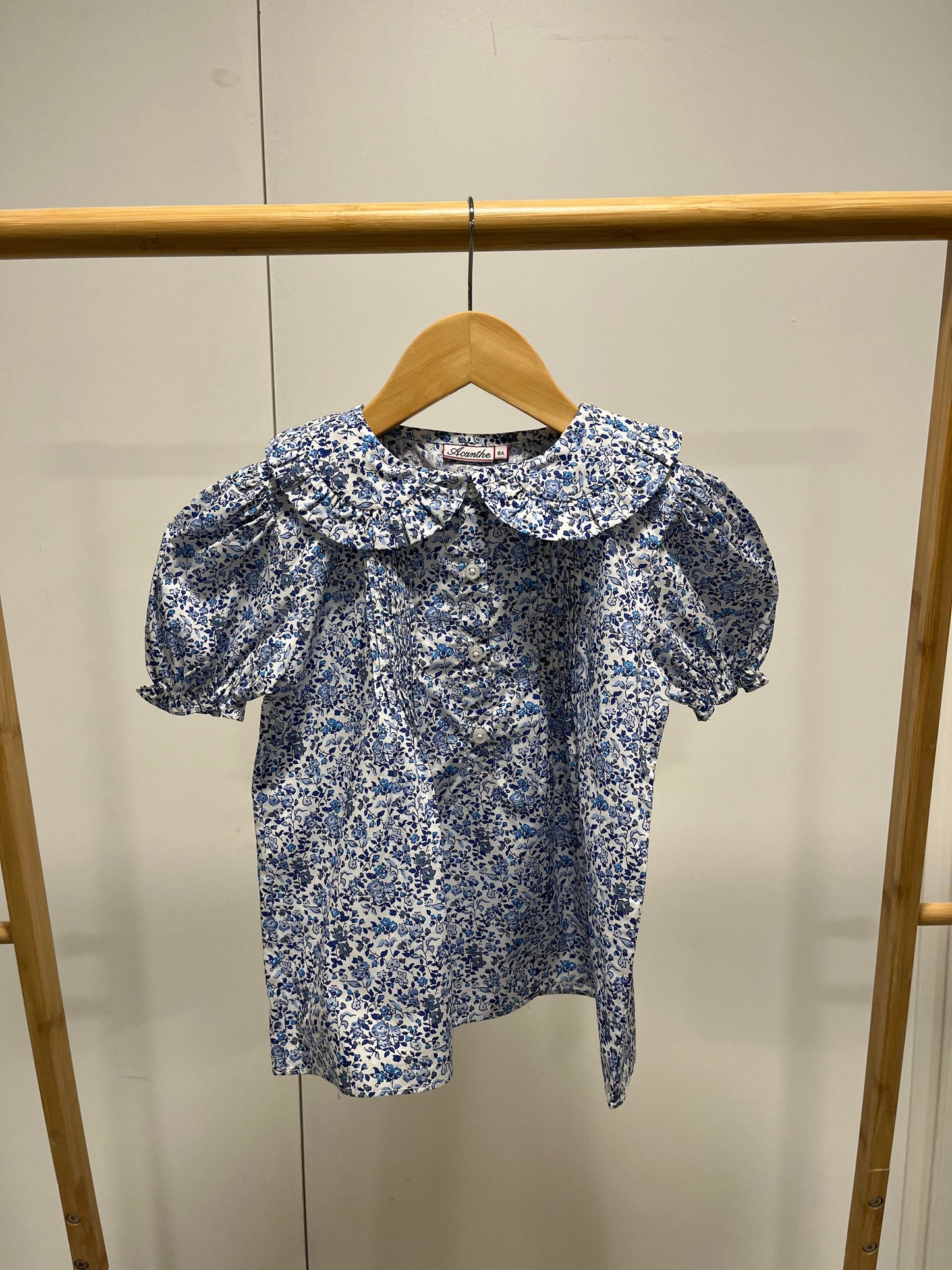 Blouse col rond manches smockées