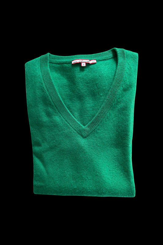 Pull V cachemire vert pré