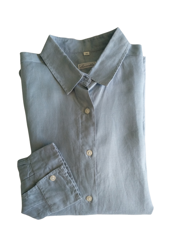 Chemisier classique femme en lin bleu