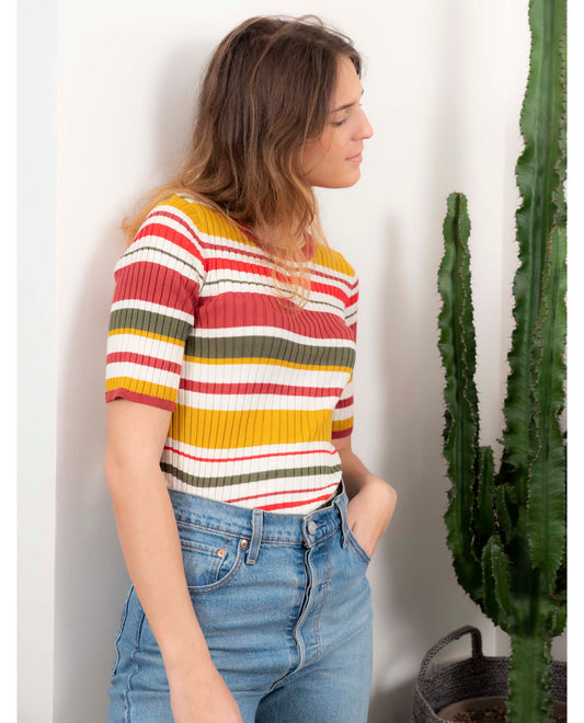 Pull mc chaussette rayé rouge