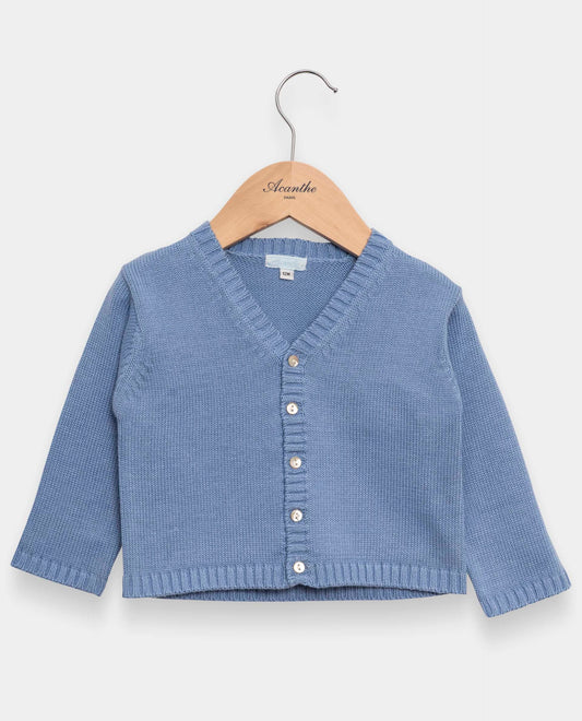 Cardigan V 100% coton bleu
