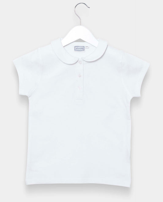 Polo piqué col claudine blanc