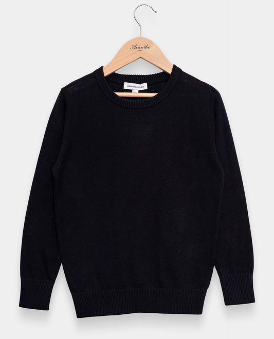 Pull col rond en coton/cachemire marine