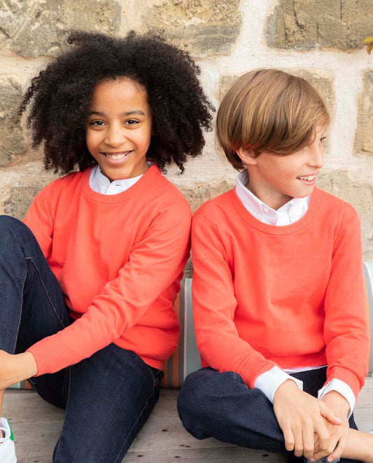 Pull col rond en coton/cachemire orange