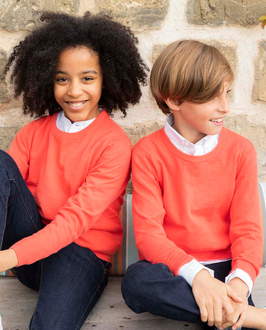 Pull col rond en coton/cachemire orange
