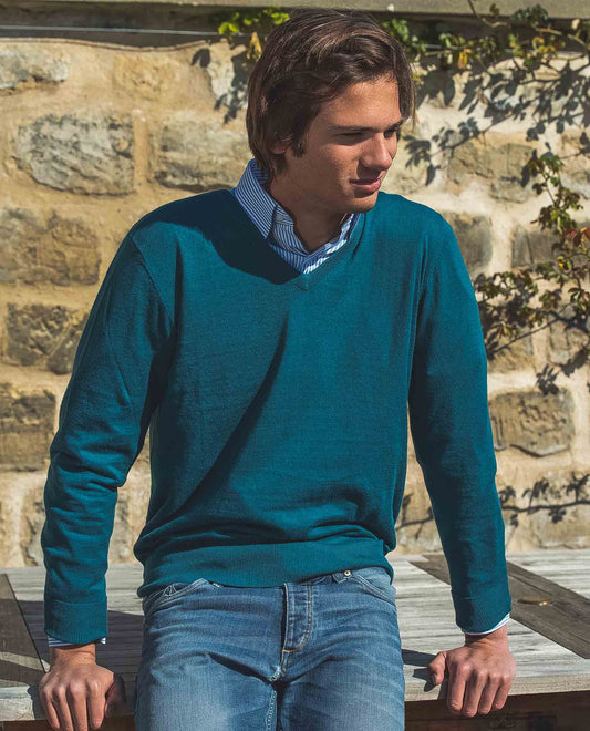 Pull col V en coton/cachemire marine