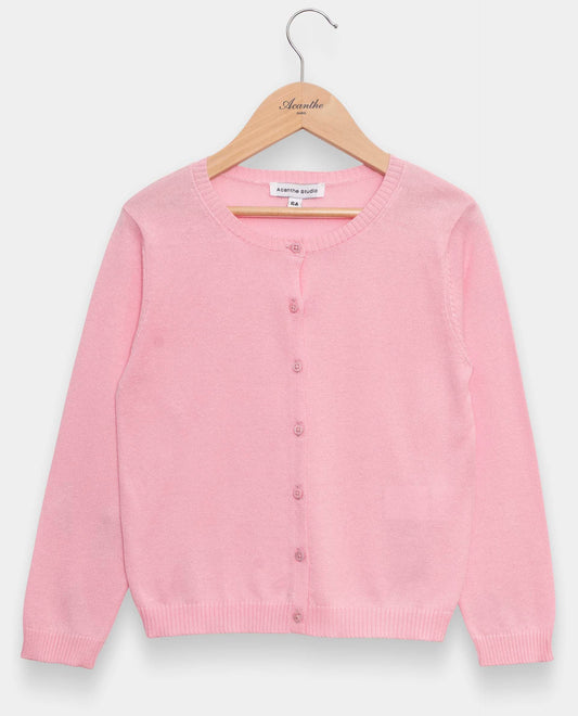 Cardigan col rond  coton rose