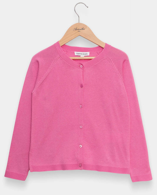 Cardigan finition point de riz  coton rose