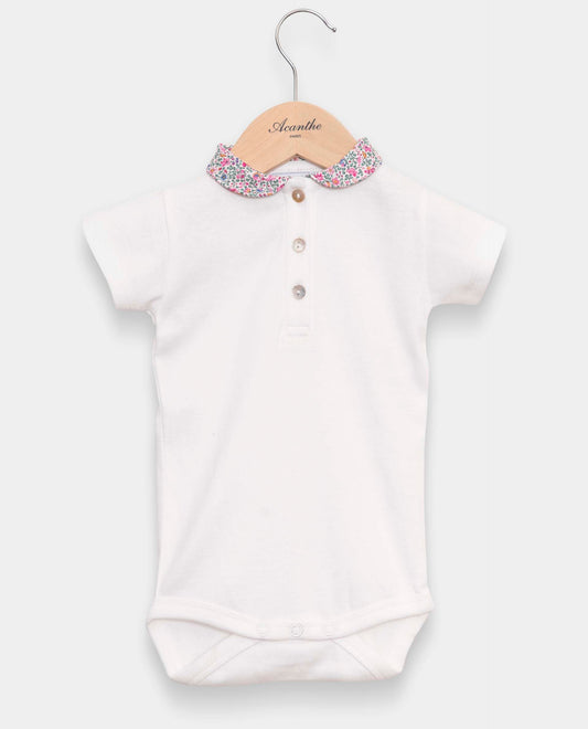 Body blanc col claudine en Liberty rose