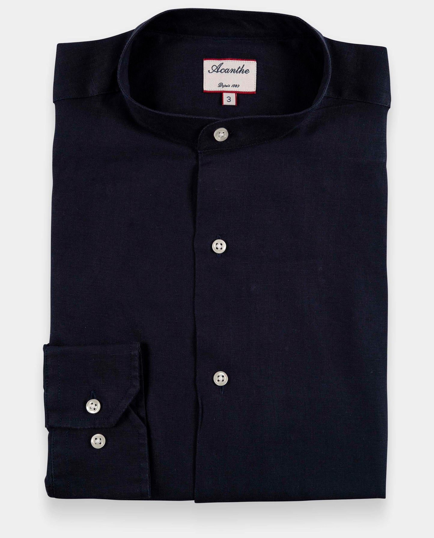 Chemise col mao 100% lin marine