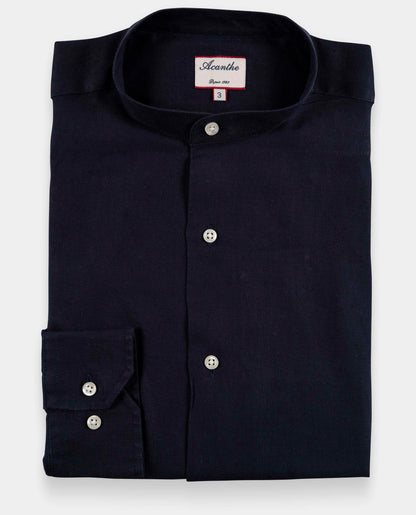 Chemise col mao 100% lin marine