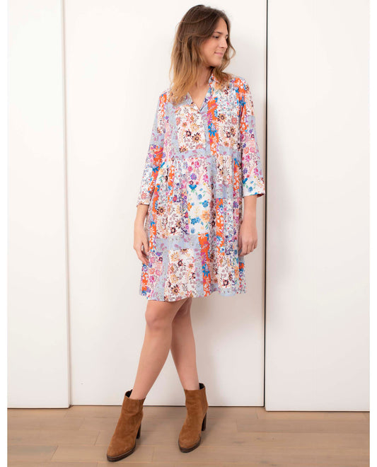 Robe loose en viscose imprimé patchwork fleur