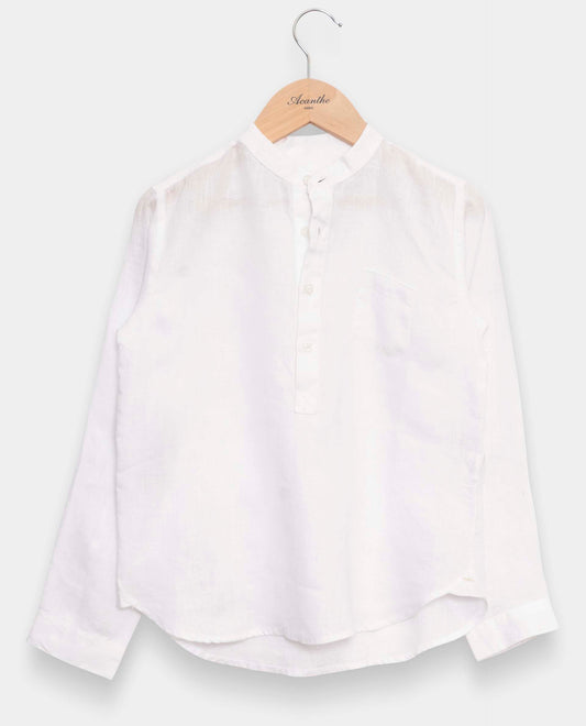 Chemise col mao 100% lin blanc