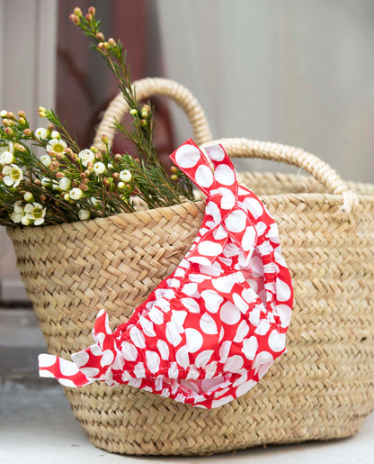 Maillot de bain pois fond rouge