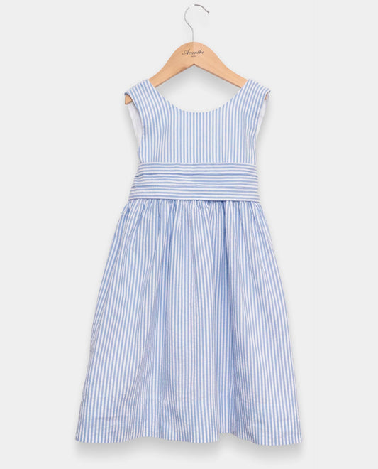 Robe chasuble courte en seersucker rayure ciel