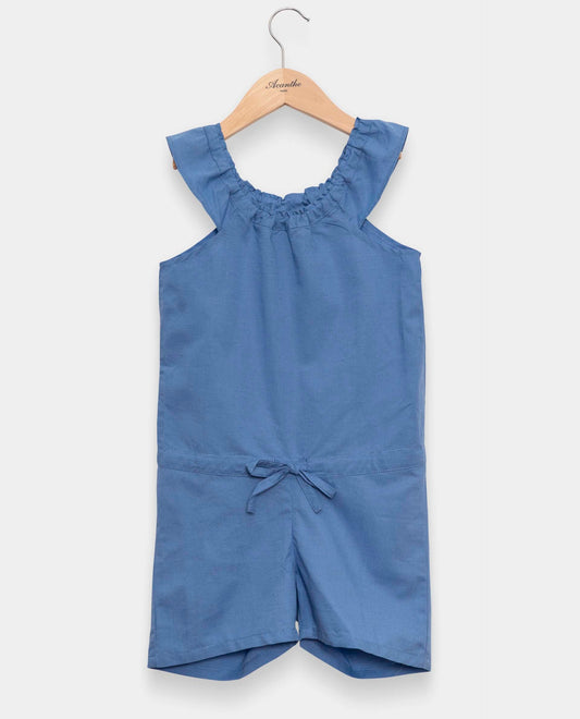 Combishort en coton/lin bleu