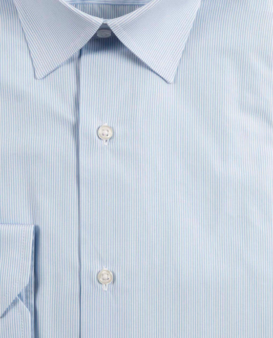 Chemise col italien fine rayure ciel