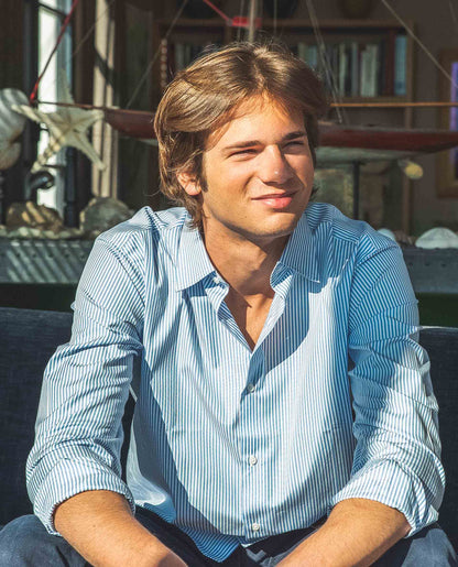 Chemise col italien rayure ciel