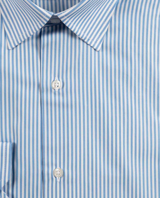 Chemise col italien rayure bleu moyen