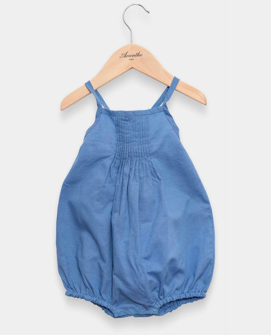 Combinaison à bretelles en coton/lin bleu