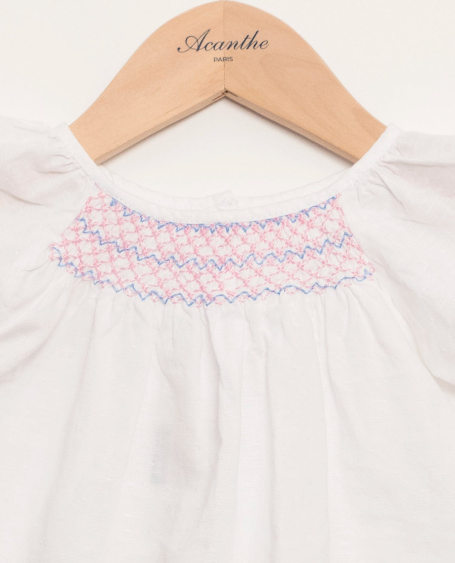 Blouse smockée en coton/lin plumetis blanc