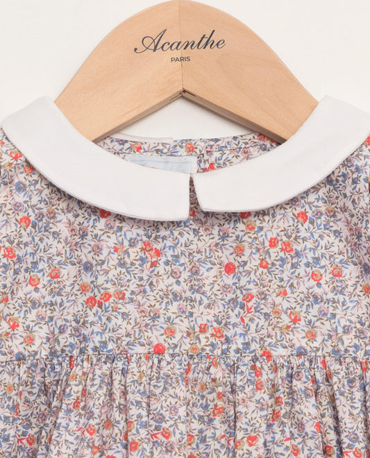 Robe emmanchure américaine imprimé fleur bleue