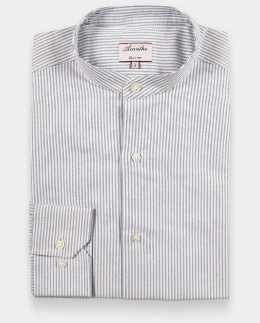 chemise ml col mao oxford rayé rayure marine