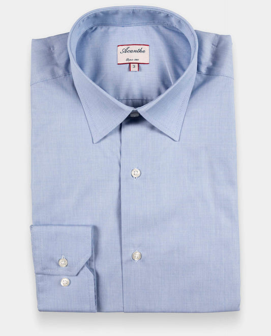 chemise col italien fil à  fil Ciel