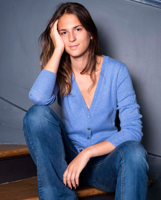 cardigan V 30 cachemire Bleu