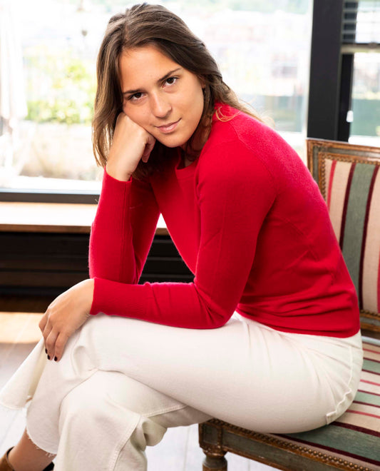 pull col rond 30 cachemire Rouge