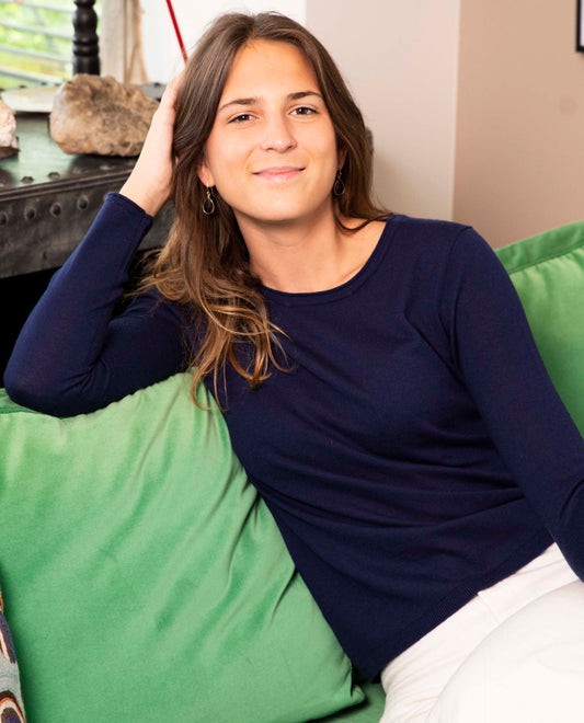 pull col rond JG14 100 cachemire Marine