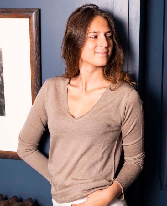 pull col V JG14 100 cachemire Beige