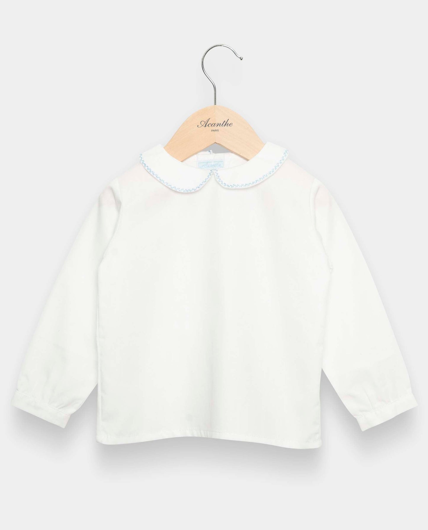 chemisier col rond btns dos ml blanc liseré ciel