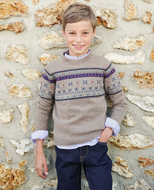 pull col rond jacquard 100 lwl Beige