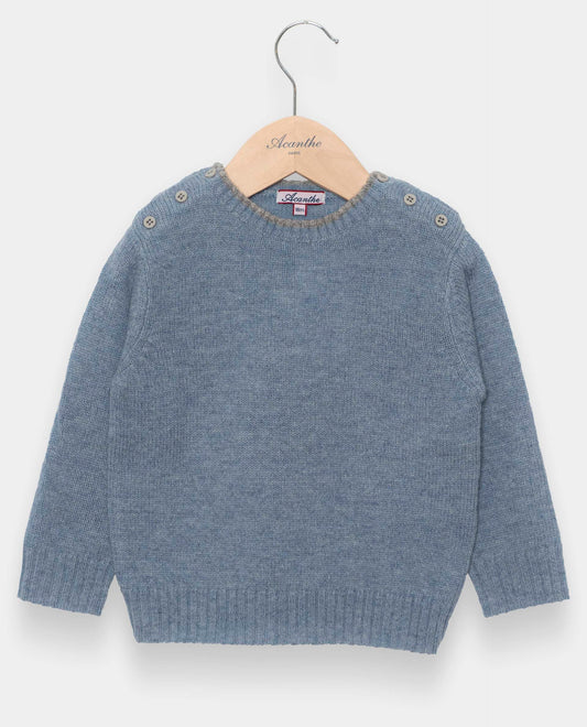 pull col rond boutons épaules 100 lwl Denim clair