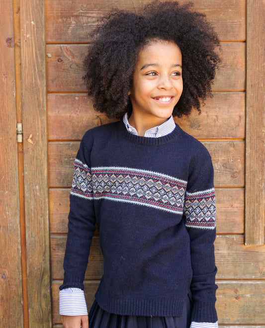 pull col rond jacquard 100 lwl Marine