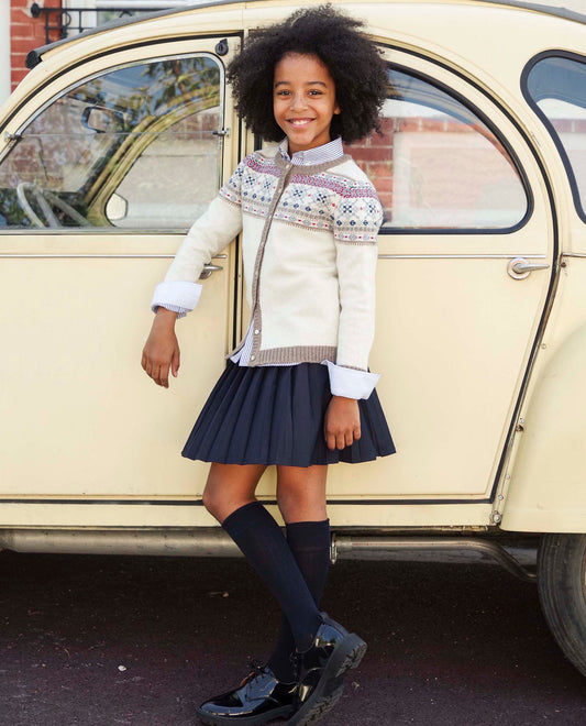 cardigan col rond jacquard 100 lwl Ecru