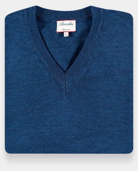 pull col V merinos Bleu