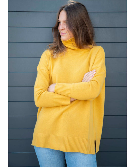 pull col roulé fentes cà´tés 10 cachemire Jaune