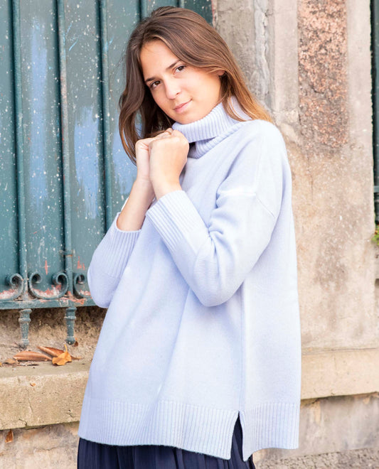 pull col roulé fentes cà´tés 10 cachemire Ciel