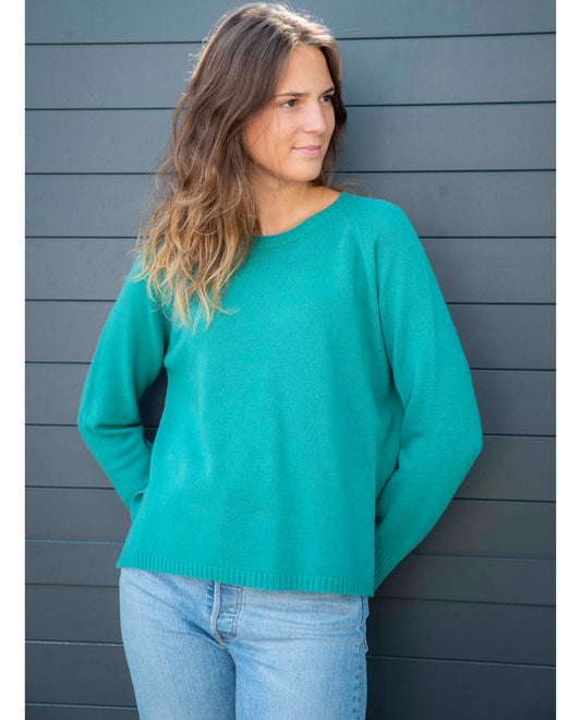 pull col rond fentes cà´tés 10 cachemire Vert