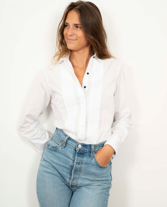 chemisier plis plats gorge invisible Blanc