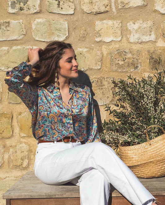 chemisier classique pli rond soie Liberty imprimé zèbre Prince Milo