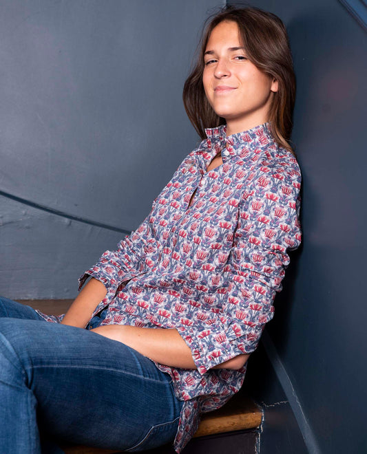 chemisier col et poignets à  volants coton Liberty fleur Danuna