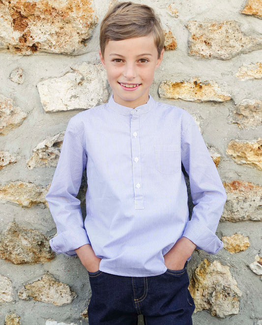 chemise ml col Mao fine rayure marine