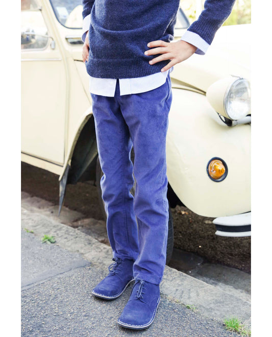 pantalon élastiqué velours bleu nuit