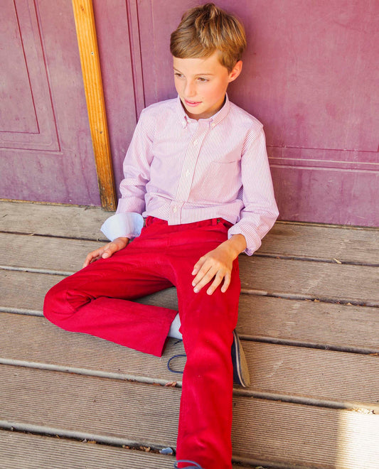 pantalon élastiqué velours rouge foncé