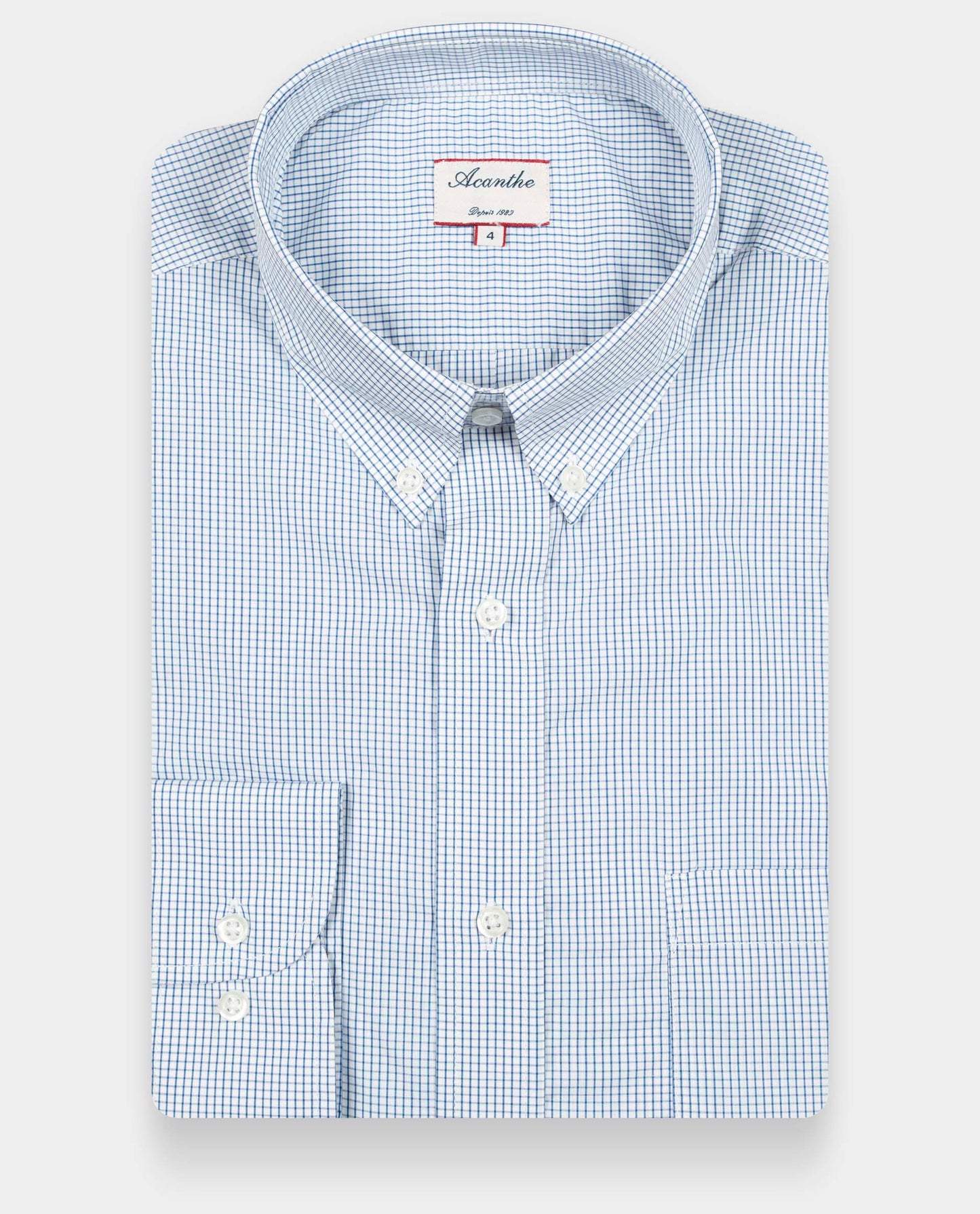 chemise col boutonné petit carreau bleu moyen