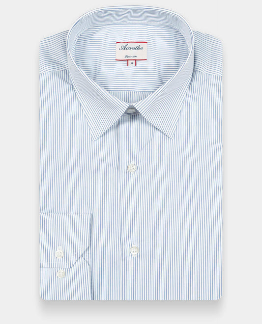 chemise col italien rayure bleue